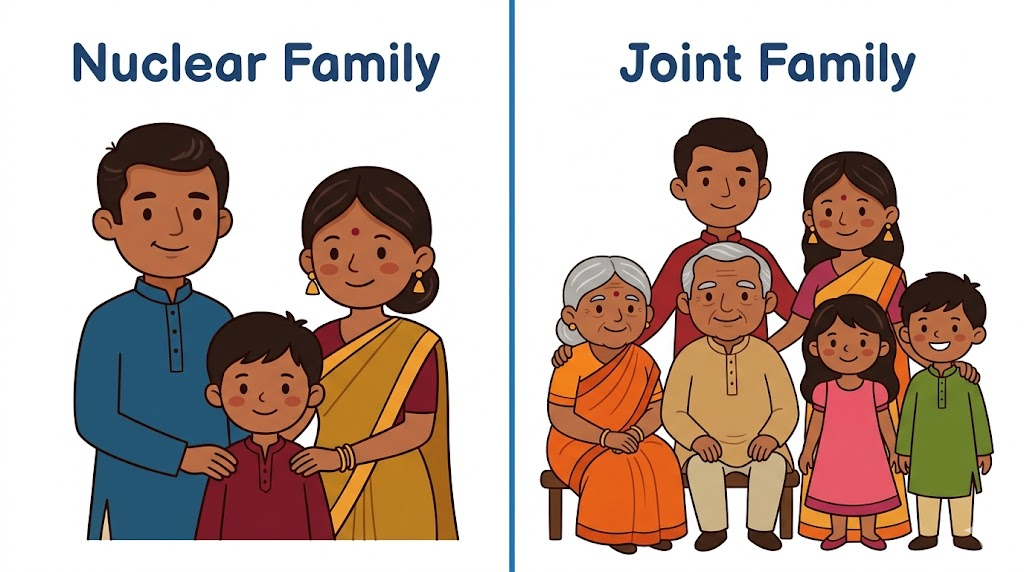Nuclear family and Joint family illustration