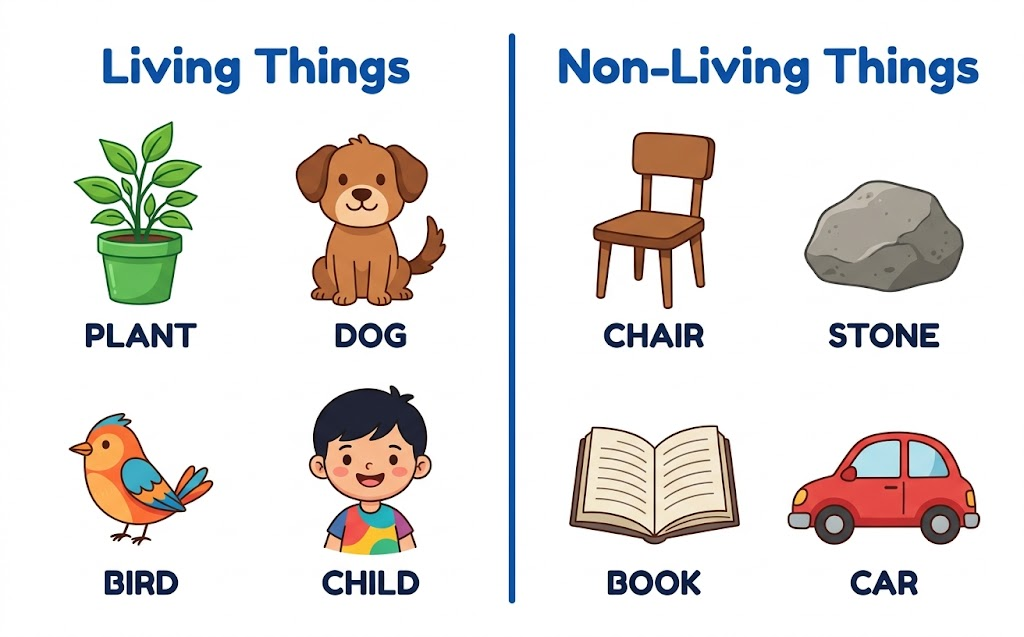 Living things and Non-living things illustrated