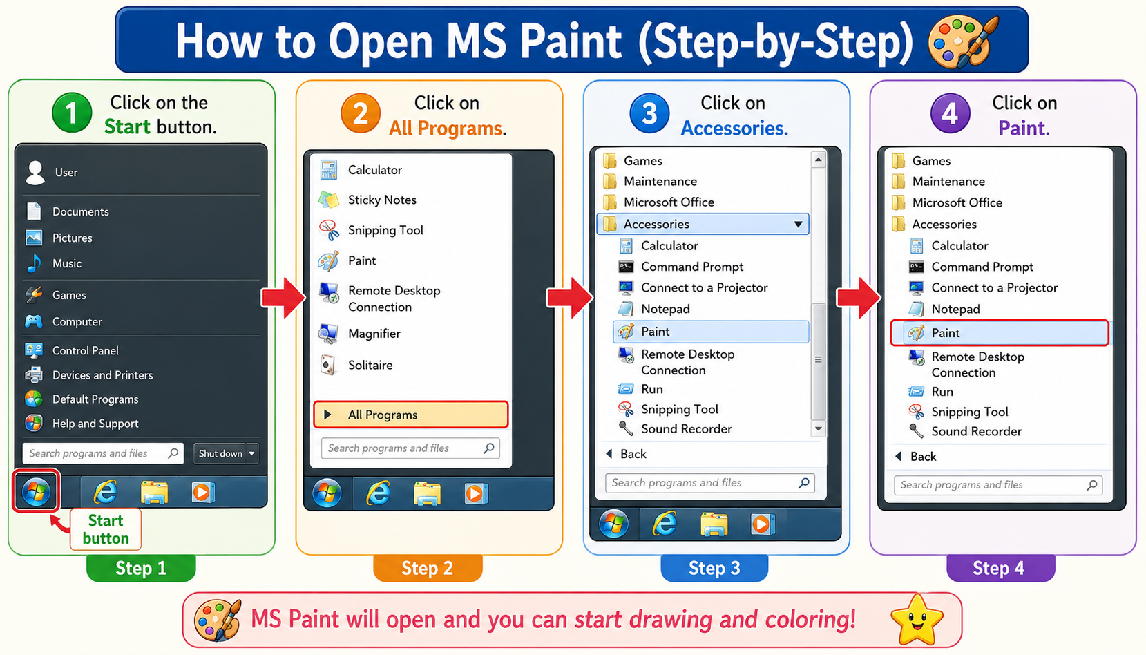 Steps to open MS Paint