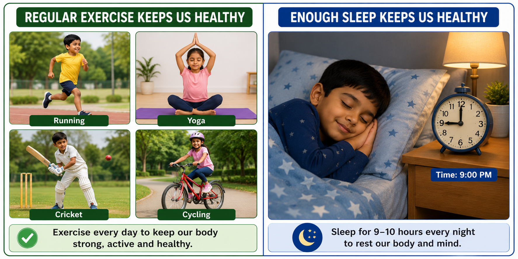 Children exercising and child sleeping peacefully