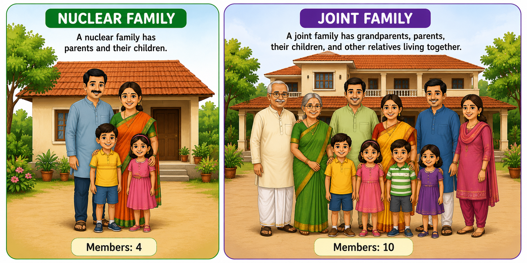 Nuclear family and joint family comparison — Indian families