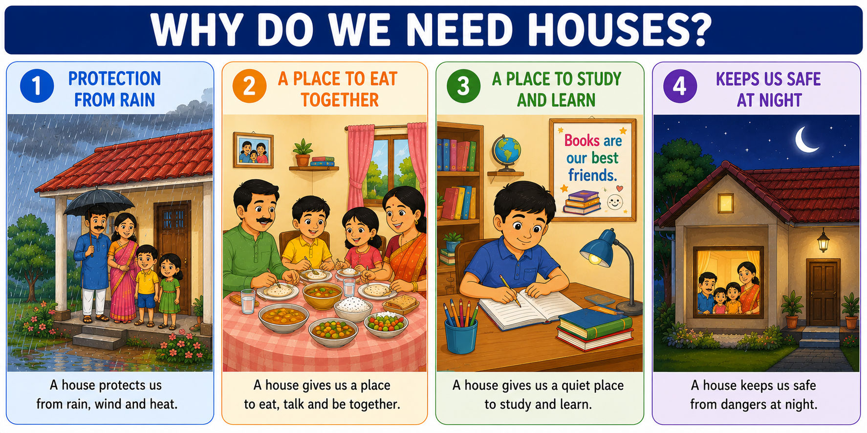 Why we need houses — protection, family, study, safety