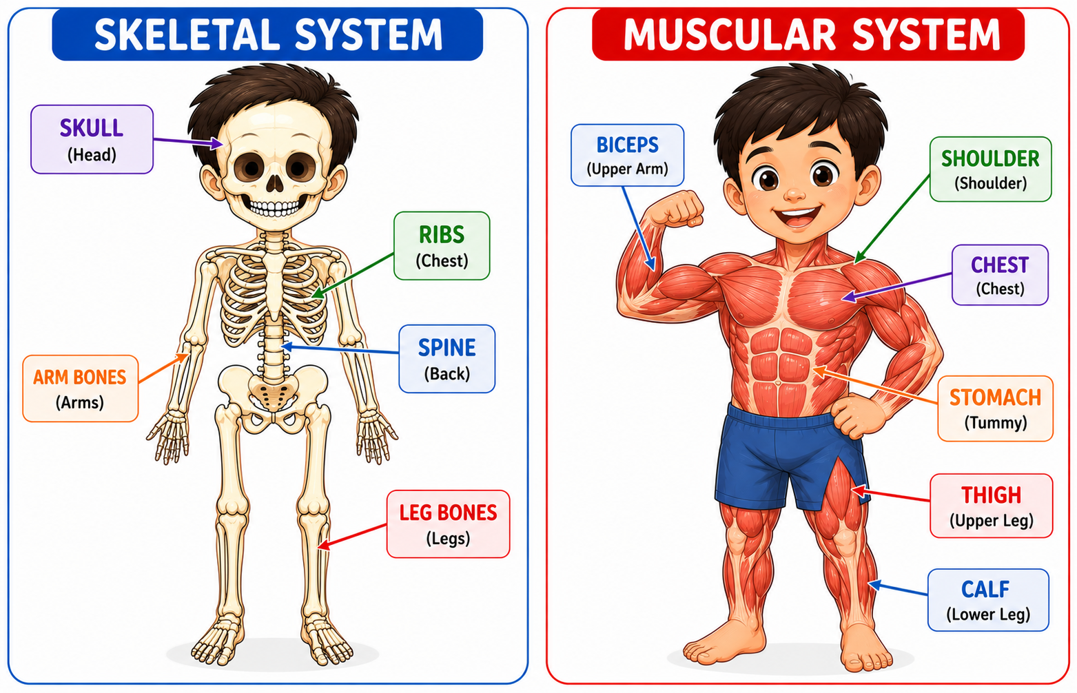 Skeleton and muscles diagram